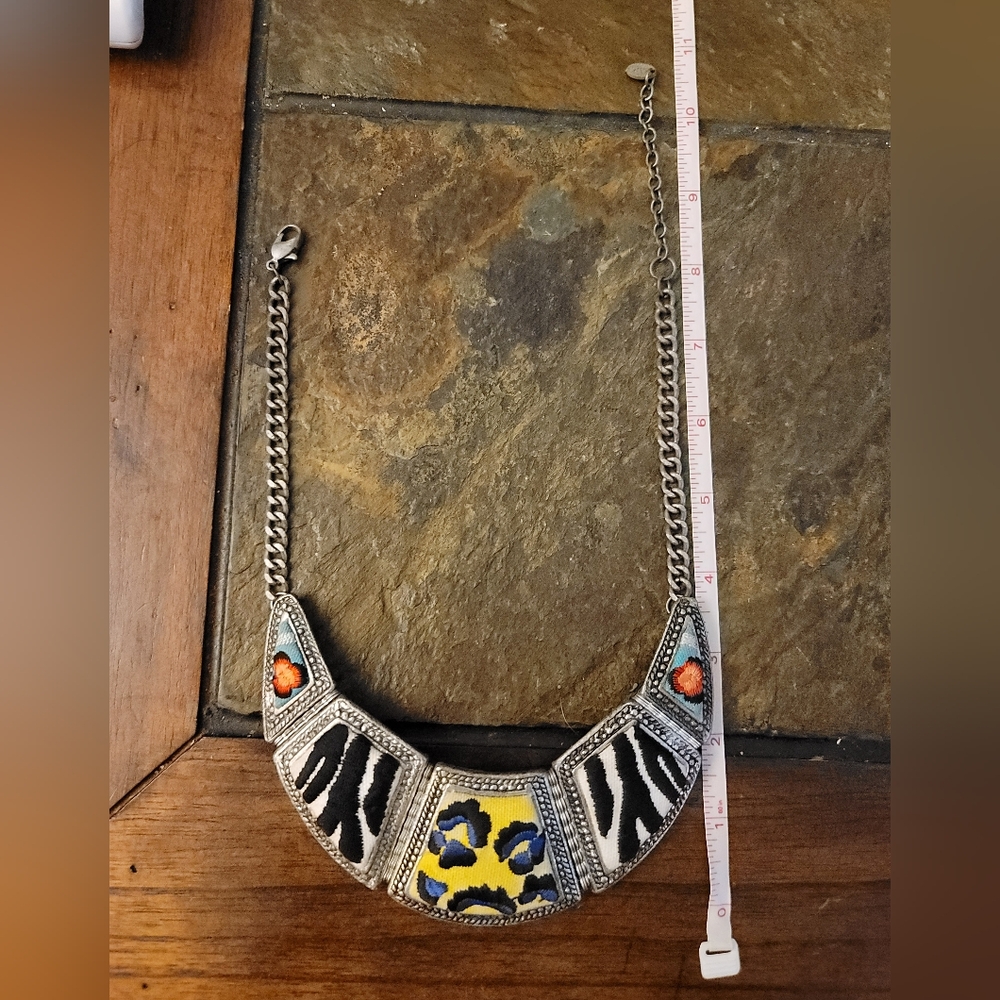 ZARA Animal print embroidery necklace. GUC. 9.5" long. Pendant is 6" across. - Picture 3 of 8